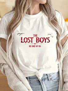 Camisetas para Mujer y Hombre con Cuello Redondo y Mangas Cortas. Camiseta para Fanáticos de la Película de Terror "Los Niños Perdidos: Sé Uno de Nosotros" (). Camiseta Gráfica de Algodón Negra para Mujer y Hombre. Estampados Divertidos Ideales para Fiestas de Navidad, Actividades Deportivas, Fiestas de Vacaciones, Salidas, Deportes y Otros Regalos Festivos. - Blanco - Ver 4