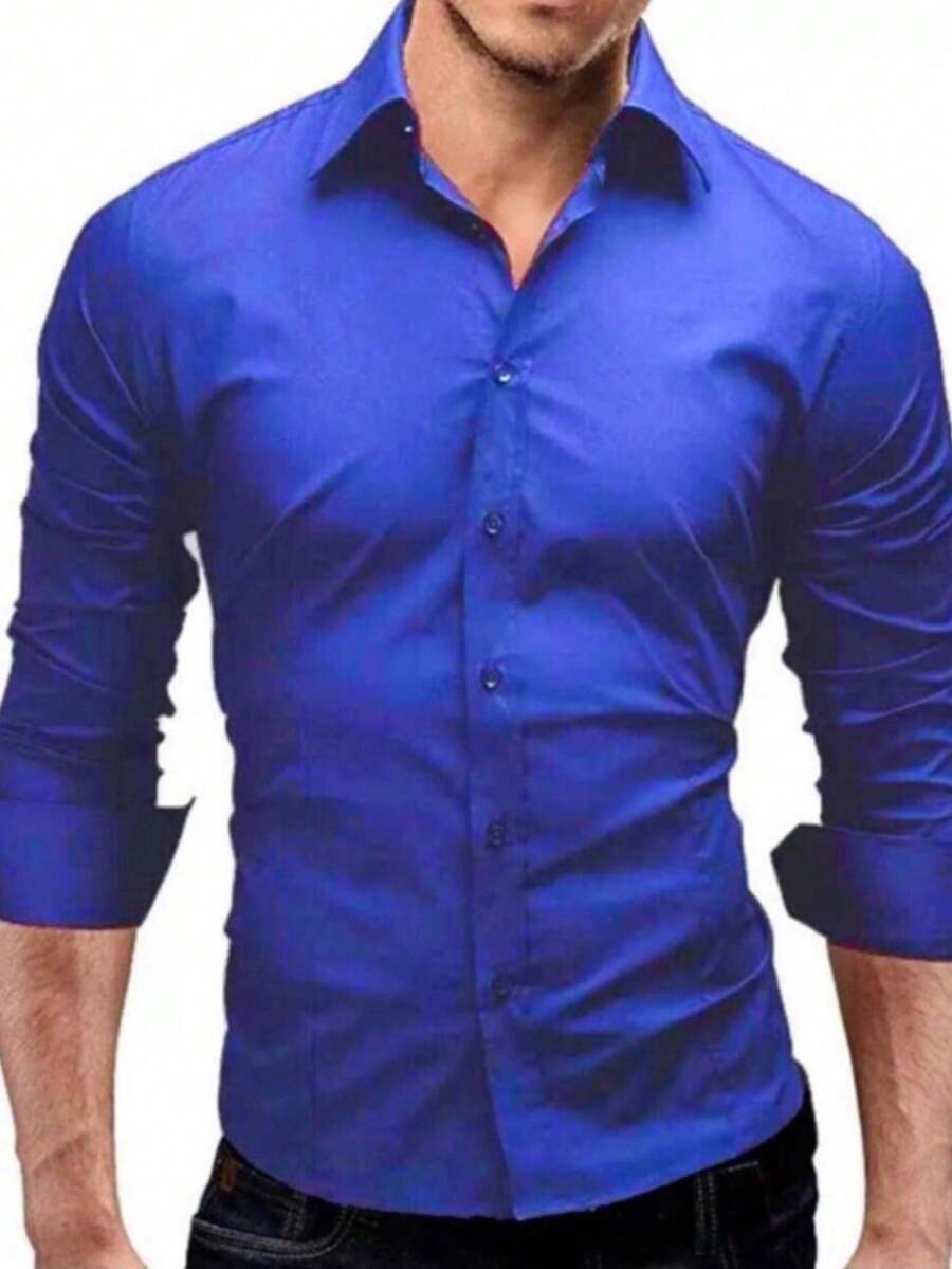 Men's Slim Fit Luxury Shirt Ready For Delivery - Royal Blue - View 1