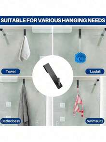 Stainless Steel S-Shaped Towel Rack, Suitable For Glass Door, Bathrobe Hook, Wall Mounted Clothes Rack, Hanger, Hook, Room Decor, Over The Door Hook, Wall Mounted Hook, Wardrobe Storage, Key Hook, Key Rack, Coat Rack, Adhesive Hook, Bathroom Storage, Wall Mounted Hook - Multicolor - View 6