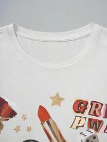 Camiseta de mujer de cuello redondo de manga corta con estampado "Girl Power", camiseta gráfica sobre derechos y la igualdad de la mujer, camiseta de la resistencia, apta para todas las edades, ropa casual para uso diario, salidas, fiestas-Vintage Street Style Unisex Loose Cotton Short Sleeve Crew Neck T-Shirtblusas para mujer. blusas.blusas casuales para dama. - Blanco - Ver 4
