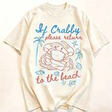 Women's Graphic Tee With "If You're In A Bad Mood, Please Go Back To The Beach" Print, Double-Sided, Casual Summer Style, Plus Size. | Summerwear | Vacation Wear, 100% Cotton - 杏子 10 - 查看 2