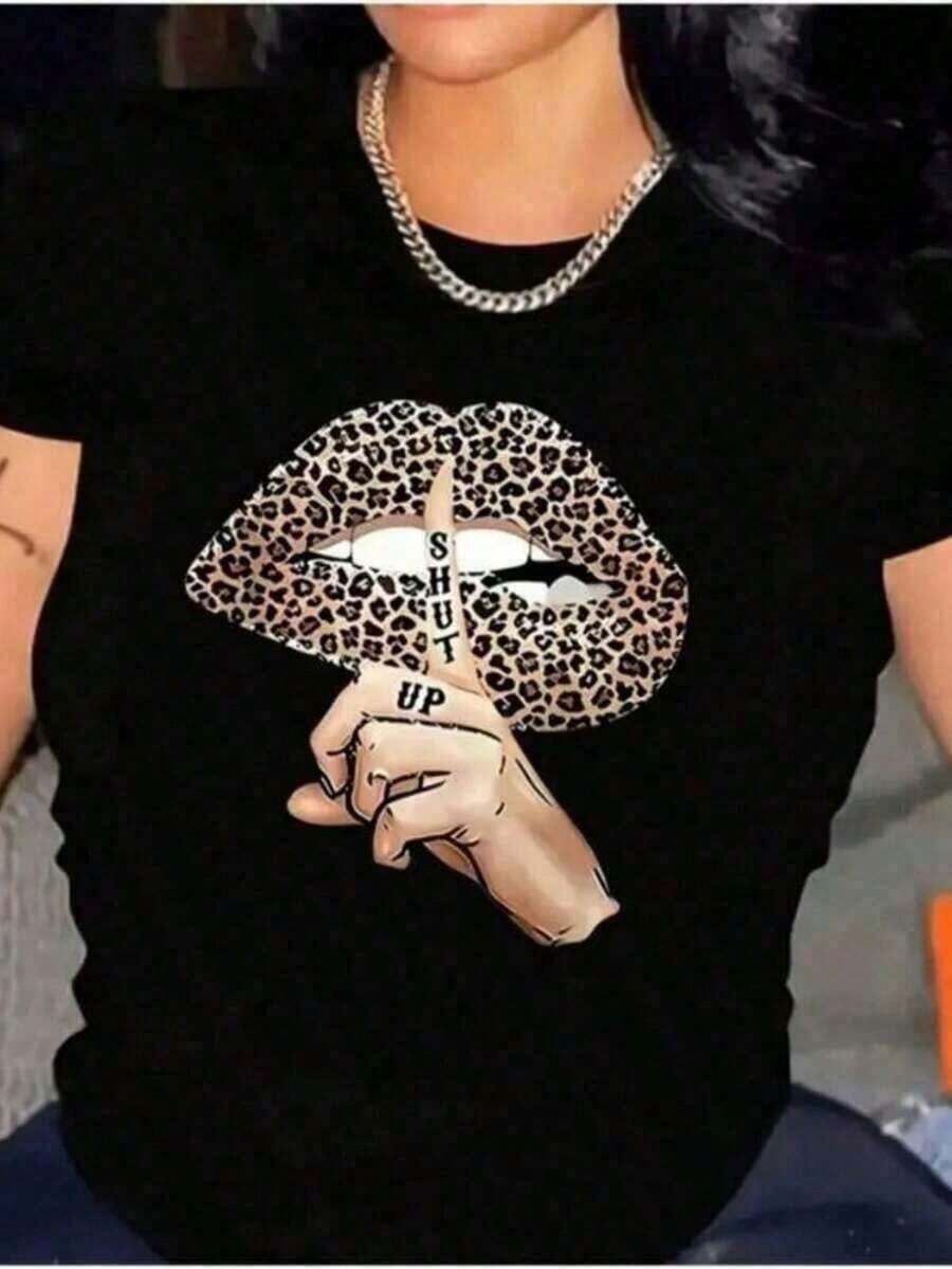 Nueva camiseta de cuello redondo para mujer, manga corta, holgada, casual y versátil con estampado de rosas azules a , tejido suave y de buena caída ZIXF 1YPJ - Negro 4 - Ver 1