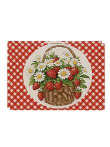 2/4/6 Pcs Hydrangea Butterfly Lemon Strawberry Apple Printed Linen Placemats Farmhouse Style Rectangular Heat Resistant Table Mats For Home Kitchen Dining Party Decoration - Red - View 10