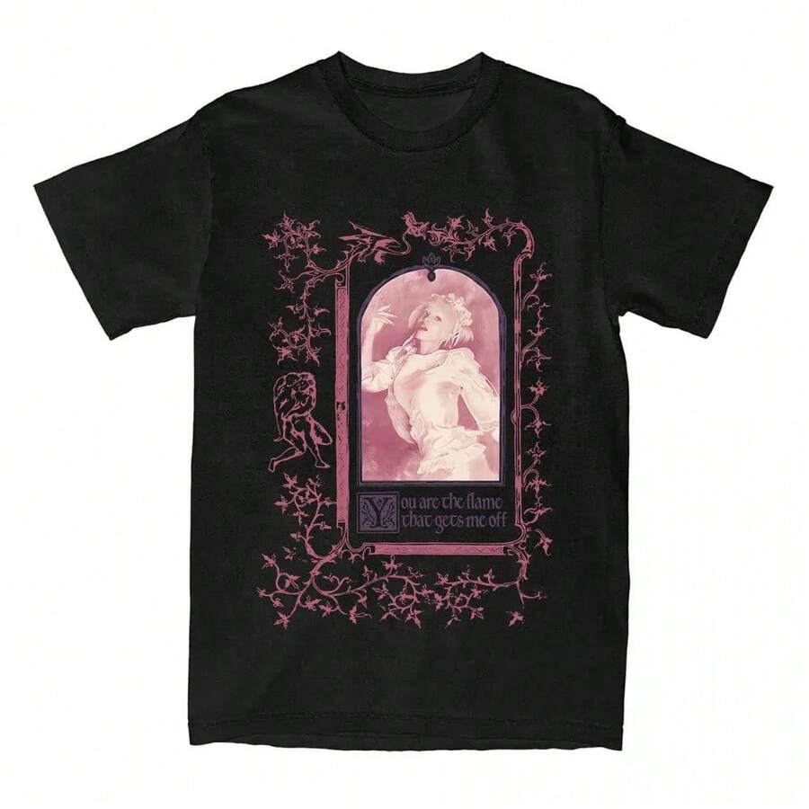Heads Short-Sleeved Cotton Summer T-Shirt, Round Neck, Unisex, Streetwear, Album Graphic Print, Women's T-Shirts. - 黑色 - 查看 1