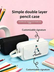 1pc Large Capacity Pencil Case, Multi-Functional Home Storage, Personalized 26 Options Customization, Custom Pencil Case, Customizable Patterns, Text Signatures, Pencil Case/Pencil Box, Large Capacity, High-End Appearance, Minimalist Stationery Bag Pencil Case, Teacher Gift, Student Gift, Great Gift For Friends - Multicolor - View 2