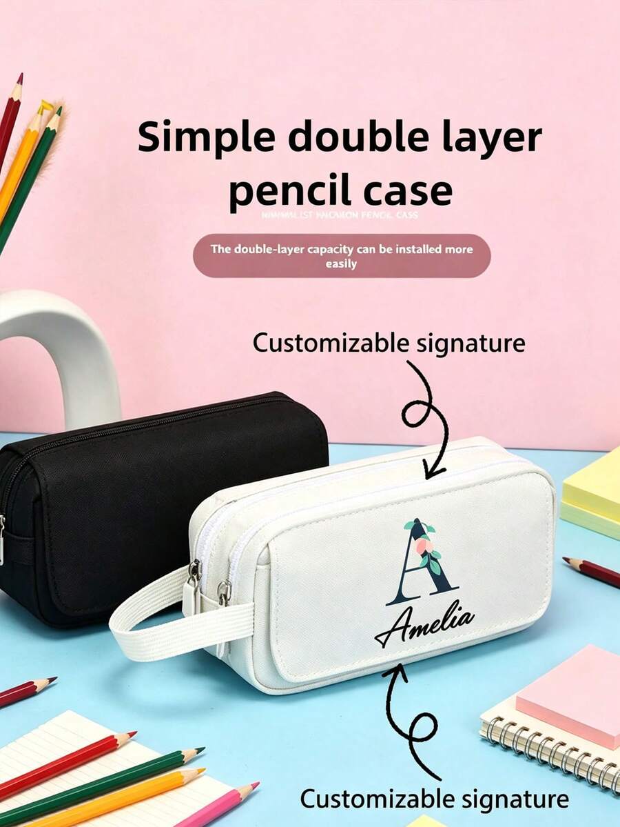 1pc Large Capacity Pencil Case, Multi-Functional Home Storage, Personalized 26 Options Customization, Custom Pencil Case, Customizable Patterns, Text Signatures, Pencil Case/Pencil Box, Large Capacity, High-End Appearance, Minimalist Stationery Bag Pencil Case, Teacher Gift, Student Gift, Great Gift For Friends