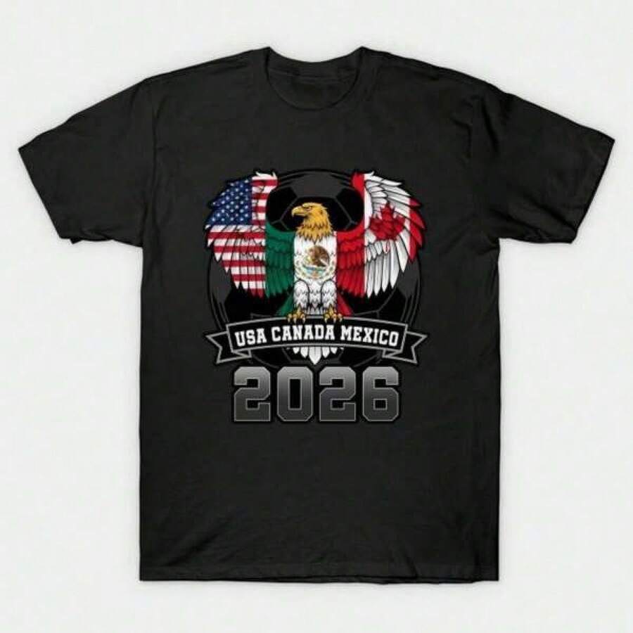 Camiseta con Emblema del Águila de Fútbol para la Copa Mundial 2026, Estados Unidos, Canadá, México - Negro - Ver 1