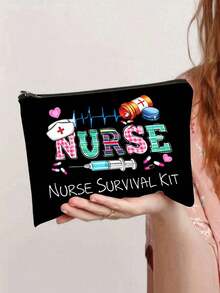 1pc,Nurse Survival Kit Cosmetic Bag - Colorful Plaid NURSE Letter Print Makeup Pouch With ECG Heartbeat, Syringe, Pill Bottle & Nurse Hat Pattern, Portable Canvas Travel Toiletry Bag, A Makeup Bag Designed For Nurses, A Fun Gift For Women, Nursing Students, And Practitioners, Perfect For Nurse Appreciation Week, A Travel Bag For Cosmetics, A Portable Storage Solution For Toiletries, And A Bag For Beauty And Skincare Products - Multicolor - View 18