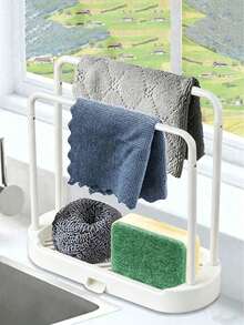 1pc Gray Kitchen Sink Rack Tray Organizer, Rust-Resistant Sink Drainer Rack, For Storing Sponges, Dishcloths, Brushes, Scrubbers - Kitchen Accessories - View 1