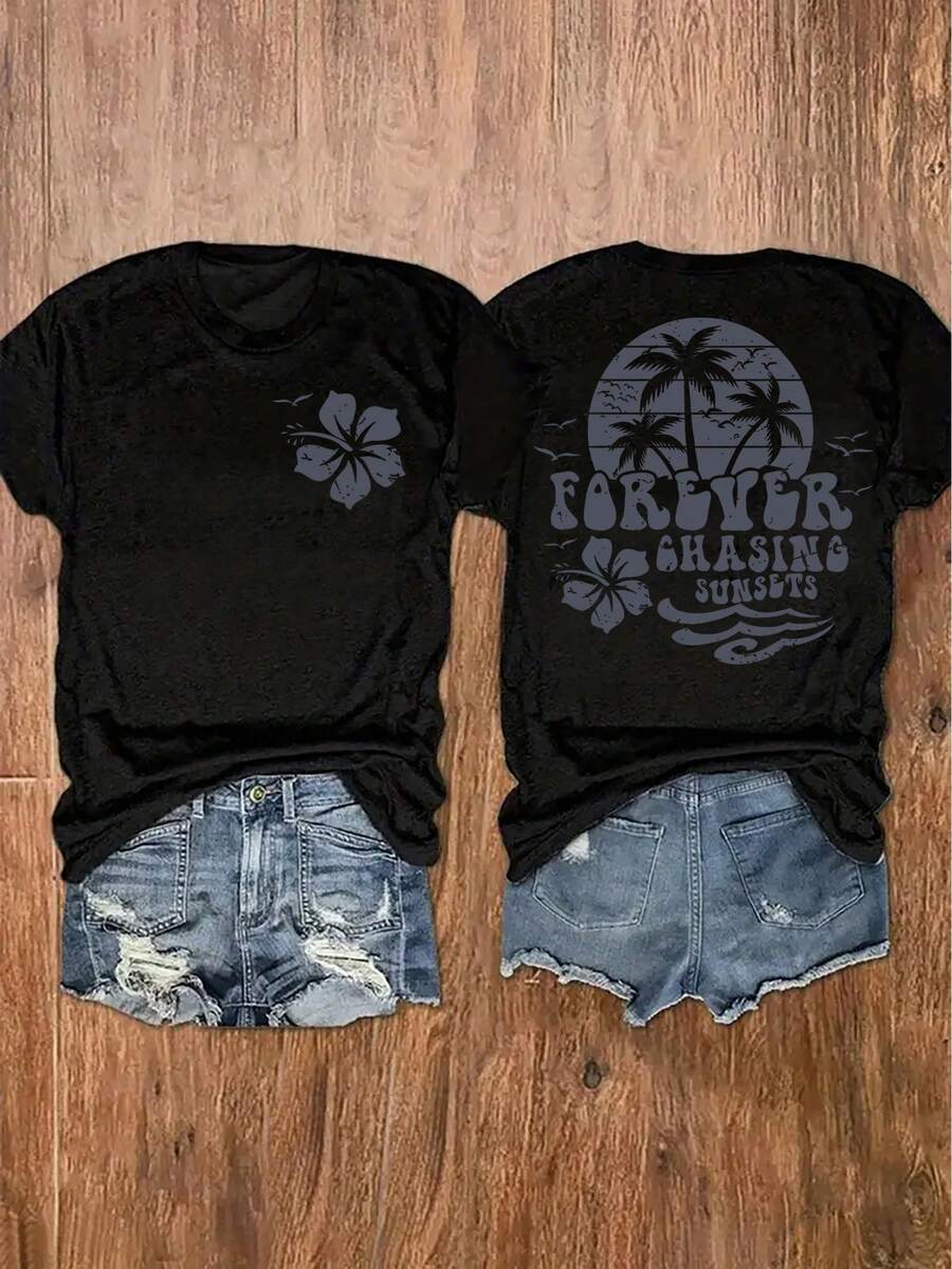 Camiseta de mujer para primavera y verano - Negro - Ver 1