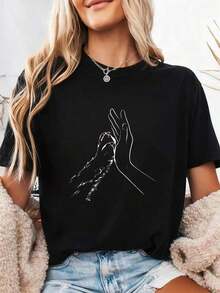 1 Piece Women's White T-Shirt "Support Public Libraries" (Sizes S-2XL) - Book Lover T-Shirt With Colorful Book And Pen Design, Bookshelf Graphic And Library Card, Comfortable High Elasticity Fit, Machine Washable, Casual, 180g, 100% Cotton - 黑色 3 - 查看 1