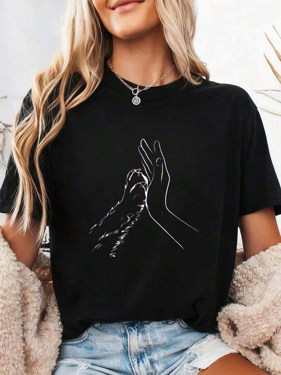 1 Piece Women's White T-Shirt "Support Public Libraries" (Sizes S-2XL) - Book Lover T-Shirt With Colorful Book And Pen Design, Bookshelf Graphic And Library Card, Comfortable High Elasticity Fit, Machine Washable, Casual, 180g, 100% Cotton - 黑色 3 - 查看 1