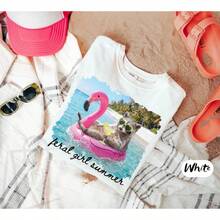 ®    Girl Summer Tee, Summer Raccoon Shirt, Women's Summer T-Shirt, Women's Summer Beach Top,  Girl Raccoon Tee - 白色 - 查看 4