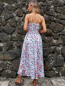 Vestido tirantes estampado escote en V cintura marcada estilo europeo - Blanco - Ver 6