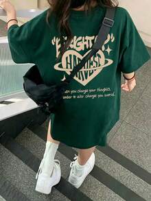 New Summer Z-Gen Y2K Style Women's Heart Print Round Neck Short Sleeve T-Shirt Casual - Dark Green - View 4