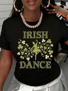 Camiseta de Danza Irlandesa Blanca con Patrón de Trébol para Celebración del Día de San Patricio - Negro - Ver 2