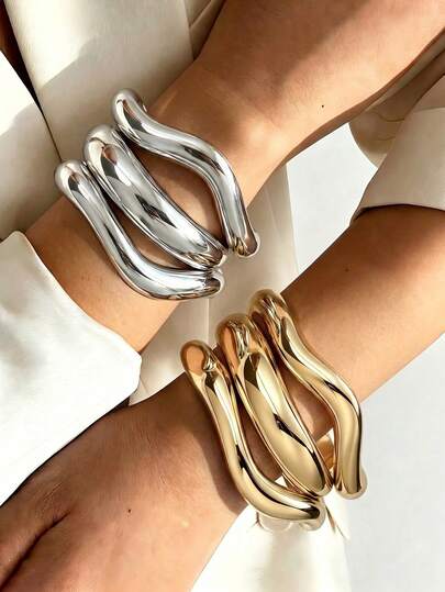 6/3pcs Set Gold Vintage Wide Bangle Bracelet Set, Fashion Asymmetrical Exaggerated Antique Coin Style ABS Open Cuff Bracelet, Suitable For Daily, Party, Date, Holiday Wear