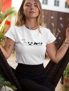 Camiseta de Mujer con Diseño de Perros y Gatos Amables -Imagen de Shutterstock, Talla Grande para Mujer - Blanco - Ver 2