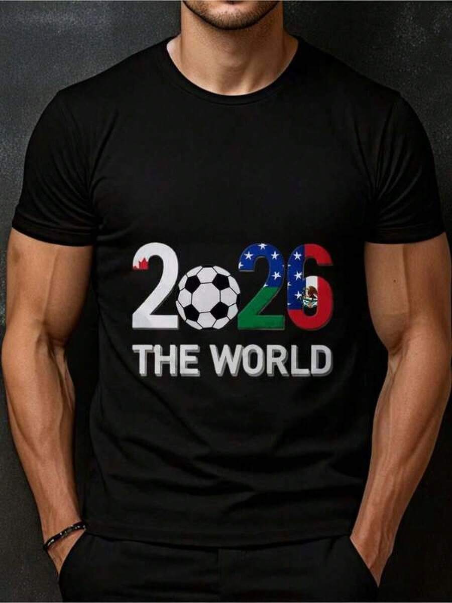 Camiseta unisex de algodón puro, camiseta de fútbol 2026 para hombres y mujeres-Camiseta con patrón de bandera estadounidense, mexicana y canadiense-Negro con detalles en rojo-Camiseta de manga corta de ajuste regular, adecuada para la Copa Mundial 2026, CONCACAF y ligas nacionales. -Ropa para fanáticos del fútbol, adecuada para estadounidenses, mexicanos y canadienses-Estilo casual para todo el año, Copa Mundial de Fútbol 2026, camiseta, árboleldinerojuego,blusasparamujer,blusasparamujerfiesta,playeraselmujer,blusascasualesparadama,sudaderas,camisaselmujer,ropaelmujer,blusasbonitas,ofertasyliquidacionesropamujer,motfmujerpremium,elegantemujer,camisetasparahombre, manfinityhombre,playeraselhombrecasual,playerasparahombre,dazyhombre,streetwear,cosasparahombre,playerasnegras HELZ - Negro - Ver 1