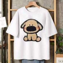Camiseta unisex de manga corta de verano con lindo estampado de perros - Blanco - Ver 1