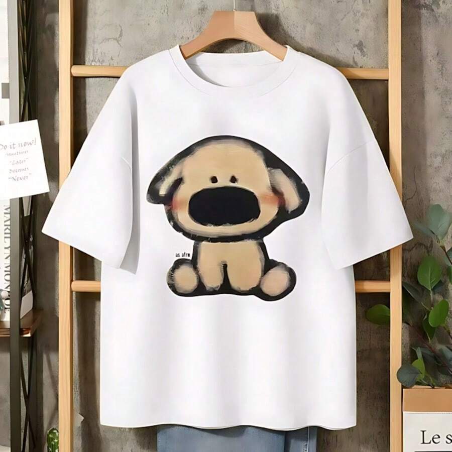 Camiseta unisex de manga corta de verano con lindo estampado de perros - Blanco - Ver 1