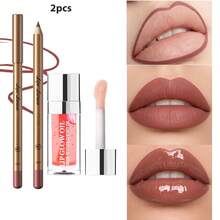 YOUNG VISION 2pcs Lipcombo Set - Mirror Moisturizing Lip Gloss & Matte Lip Liner Pencil, Create Dimensional Lip Makeup Look - 彩色 - 查看 21