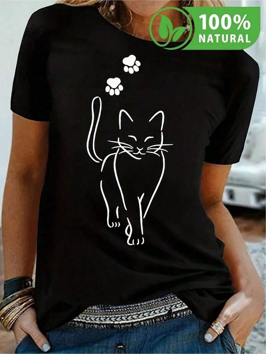 Camiseta de Gatito Negro con Trazo Minimalista Diseño Único para Amantes de los Gatos Moda Mexicana Casual Perfecta para Cualquier Ocasión Estilo Urbano 2023 Tela Suave y Cómoda Ideal para Regalo Edición Limitada Disponible ahora - Negro - Ver 1