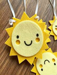 10pcs/Set Bohemian Style Sunshine Banner Decor, Felt Artificial Flower "Here Comes The Sun" Hippie Beaded Hanging Decor, First Circumnavigation, Bohemian Aesthetics, Indoor/Outdoor Decor, Baptism, Birthday, Double-Layer Design, Thick Material - View 7
