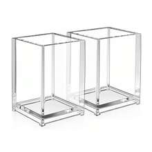 2 piezas Soporte acrílico para brochas de maquillaje, caja de almacenamiento de escritorio de estilo moderno, organizador de cosméticos portátil, adecuado para oficina, escuela, uso doméstico, accesorio de escritorio ligero - Conjuntos - Ver 2