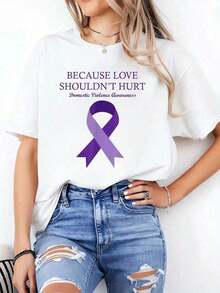 Camiseta de Algodón para Mujer, Diseño "Porque el Amor No Debería Moler", Camiseta de Concientización sobre la Violencia Doméstica, Camiseta de Algodón Puro de Alta Calidad con Estampado Minimalista, Tela Suave y Transpirable, Cómoda y Holgada, Adecuada para Uso Diario, Ideal para Vestimenta Casual de Oficina, Apariencia Diaria de Primavera y Verano, Diseño Elegante y Juvenil, Ropa de Hombre de Algodón Puro - Blanco - Ver 1