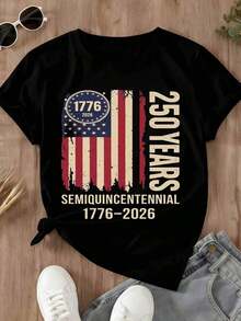 Camiseta de Mujer Blanca con Bandera Americana 1776 2026 250 Años Semiquincentenario Celebración del Día de la Independencia Ropa Patriótica para Eventos de Día Nacional de EE. UU. playeras de mujer - Negro - Ver 3