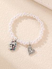 1pc/2pcs Girls Pearl Beaded Rhinestone Heart & Unicorn Bracelet Set, Suitable For Daily Decoration - Multicolor - View 7