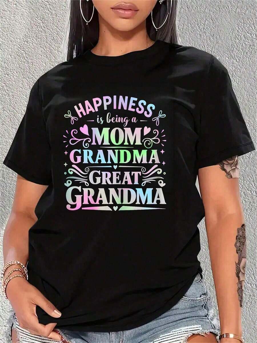 2026 La Felicidad Es Ser Mamá, Abuela, Exabuela - Camiseta Blusas Para Mujer Casual - Negro - Ver 1