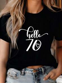 2026 70º Cumpleaños Camiseta Bonita para Mujer "Hola, 70 Años" Blusas para Mujer Casual - Negro - Ver 7
