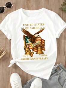Camiseta de Mujer Estados Unidos de América 1776 2026 250º Aniversario Águila Estatua de la Libertad Campana de la Libertad Bandera Americana Celebración del Día de la Independencia Diseño Patriótico Para Días Festivos y Eventos Nacionales playeras de mujer - Blanco - Ver 2