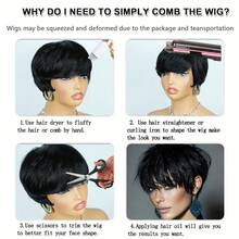 Wig Rambut Manusia Pendek Lurus Model Pixie dengan Poni untuk Wanita, Wig Rambut Manusia Remy Brasil Berlapis, Jaring Elastis, Wig Rambut Manusia Buatan Mesin Penuh, Wig Warna Hitam, Cocok untuk Liburan, Pesta, dan Sehari-hari - Natural Black - View 9