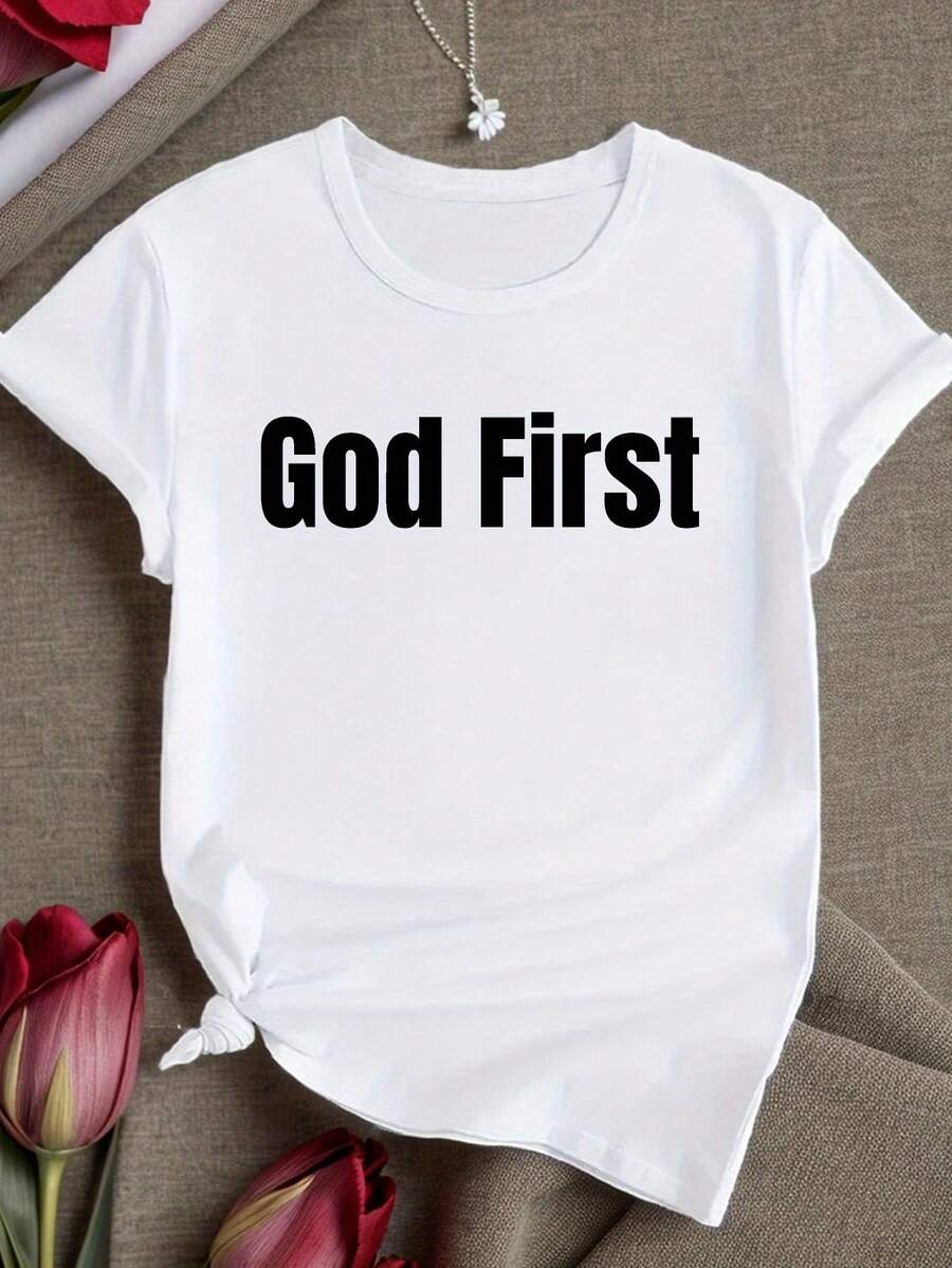 Camisetas de Algodón Oversize de Moda para Mujer 2026 GOD FIRST, Camiseta Cómoda para Mujer, Suave y Sencilla para Uso Diario, Top de Manga Corta - Blanco - Ver 1
