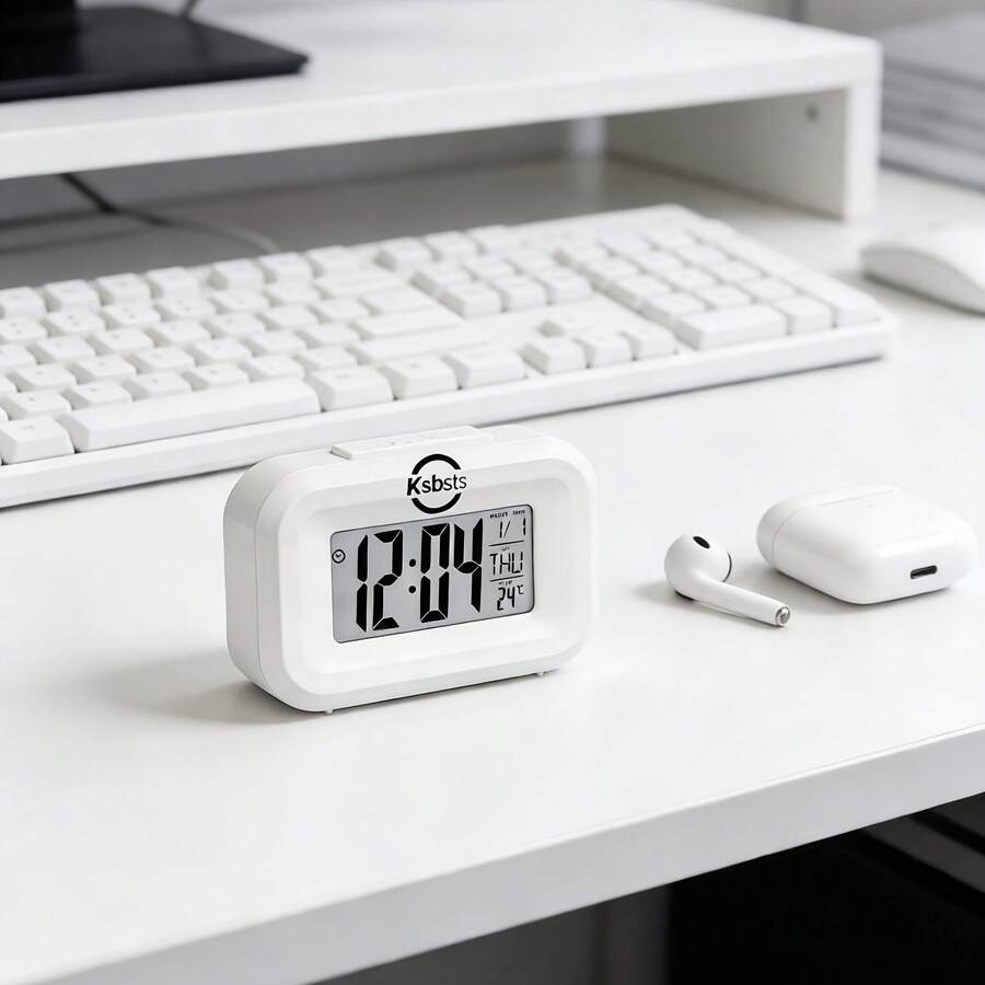 1pc Multi-Functional Desk Clock, Large LCD Display, Temperature/Date/Day Display, Snooze Function, Butterfly Sticker Decor, Battery Powered, Compact Design - Battery Not Included (1pc Random Transparent Butterfly Sticker)