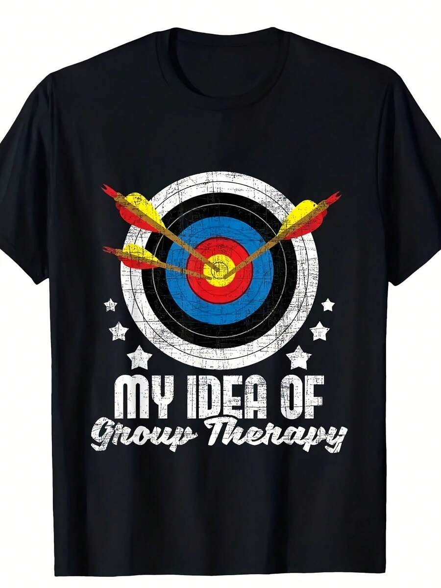 Camiseta estampada online para hombre de una pieza, cuello redondo y manga corta con diseño de arquero y arco, adecuada para todas las estaciones y versátil para uso casual