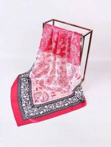 Women's Large Square Satin Scarf 90x90 Elegant Fashion Bandana For Hair And Neck - L1-rosa vermelho - 查看 2