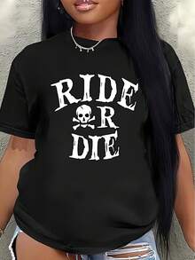 Camiseta de manga corta con estampado de calaveras, casual, ligera y duradera, adecuada para actividades al aire libre y uso diario. - Negro - Ver 7