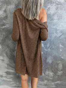 Women's Casual Cardigan, Open Front Lightweight Long Sleeve, Button Design, Loose Solid Color Jacket, Spring/Summer - Coffee Brown - View 2