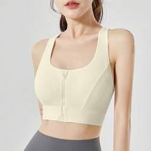 High-Intensity, Shock-Absorbing Sports Bra With Front Zip Closure And Built-In Fixed Pads, Suitable For Outdoor Activities, Fitness, And Yoga. - WX-183 Rouge Powder - View 10