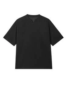 1pc Men's V-Neck Short Sleeve T-Shirt, Textured Fabric, Lightweight & Breathable, Suitable For Summer, Anti-Pilling & Deformation, Casual Style, Machine Washable, For Daily Commute & Outdoor Activities - Black - View 3