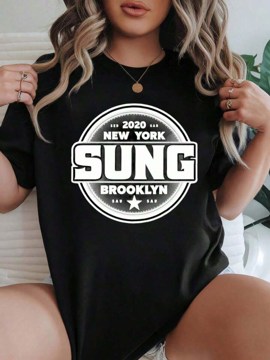 Playeras de Mujer New York Suno Brooklyn%, Transpirable, Playera Holgada para Mujer - Negro - Ver 1
