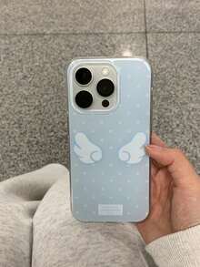 1pc Dotted Angel Wings Pattern Glossy IMD Phone Case, Suitable For IPhone 17 Pro Max, 17 Pro, 16 Pro Max, 15 Pro Max, 14 Pro Max, 13 Pro Max, 16, 15, 14 Plus, 13, 12 Pro, 11, Cute Shiny Blue Soft Protective Cover, Fashionable Y2K Girl Gift, Stylish Phone Case - Blue - View 3