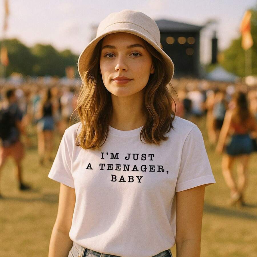 "I'm Just A Teenager" T-Shirt For Women, Girls And Boys, Music Tour T-Shirt, Fashion T-Shirts, Tops, Comfortable T-Shirts - 白色 - 查看 1