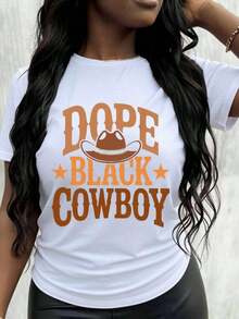 Camiseta de Vaquero para Mujer, Diseño Gráfico de Moda, Estilo Occidental, Ropa Casual Unisex, Playera Holgada para Mujer - Blanco - Ver 1