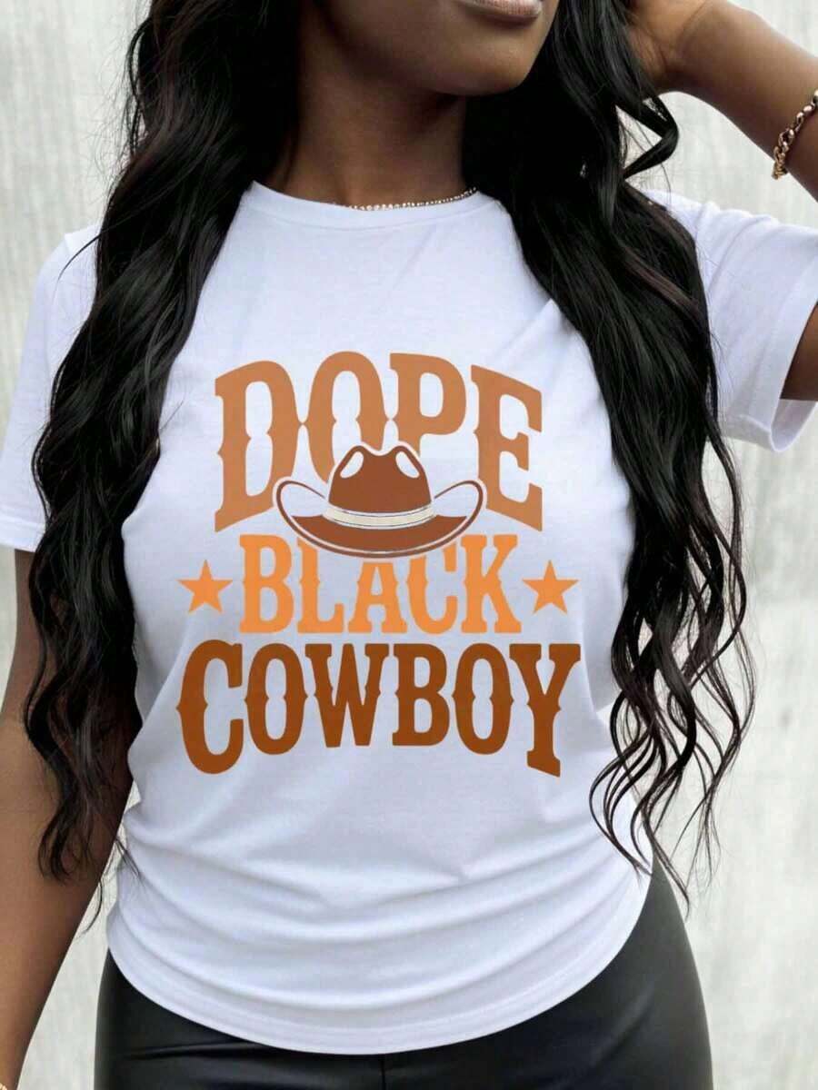 Camiseta de Vaquero para Mujer, Diseño Gráfico de Moda, Estilo Occidental, Ropa Casual Unisex, Playera Holgada para Mujer - Blanco - Ver 1