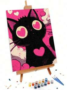 黑猫爱心 DIY 数字油画工艺品 成人家居装饰 40x50厘米/16x20英寸 节日礼物 - 套裝 - 查看 1